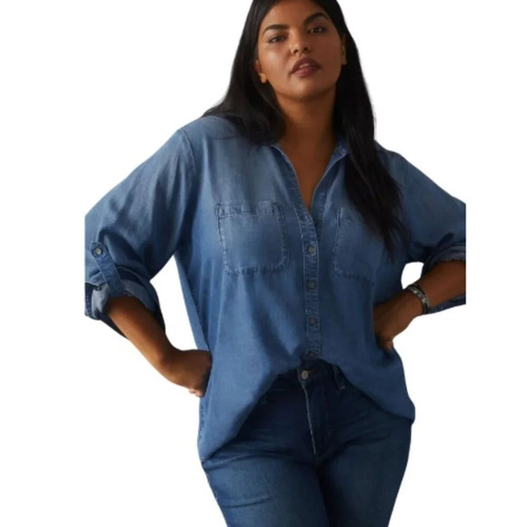 Cloth & Stone  Womens Xsmall Chambray Button Shirt - Picture 1 of 16